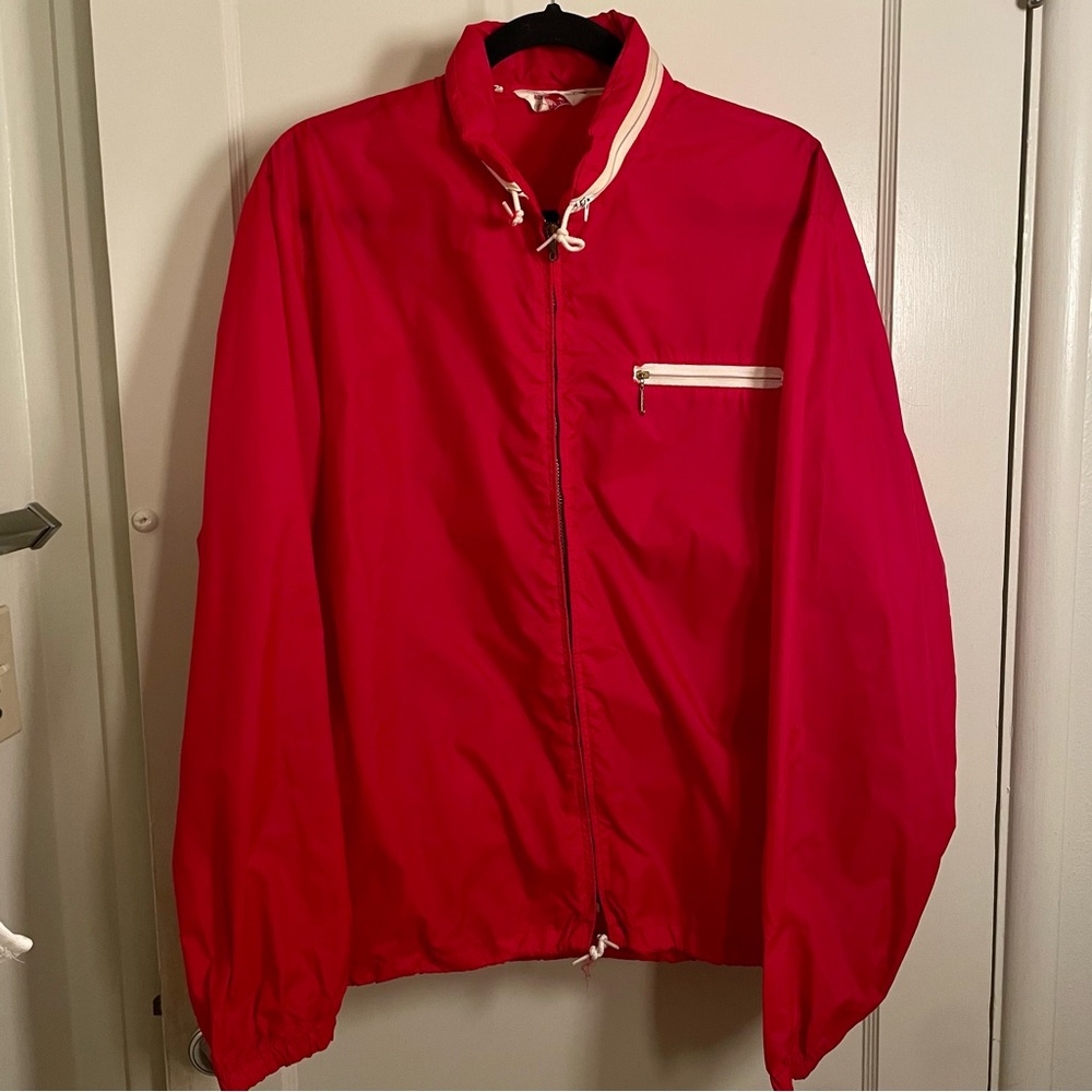 Vintage Boy Scouts of America red nylon jacket windbreaker with hidden hood